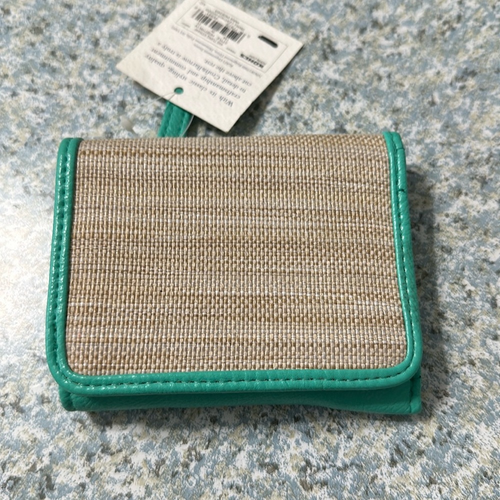 Croft & Barrow teal and tan leather wallet. Safe Keeper rfid blocking